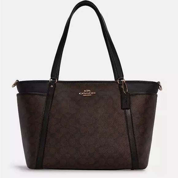 Coach Signature Brown and Black Baby Monogram Tote - Picture 3 of 7